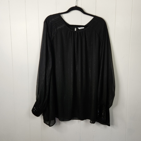 Penningtons Black Long Sleeve Sheer Blouse Top Metallic Sequins Sequined 5X - Picture 5 of 12